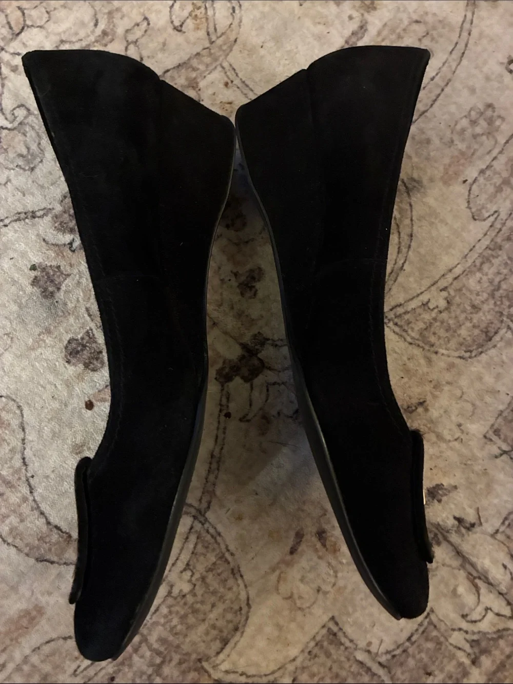 Joan & David Vintage Black Suede Wedge Pumps with Calf Hair Leopard Accent 8